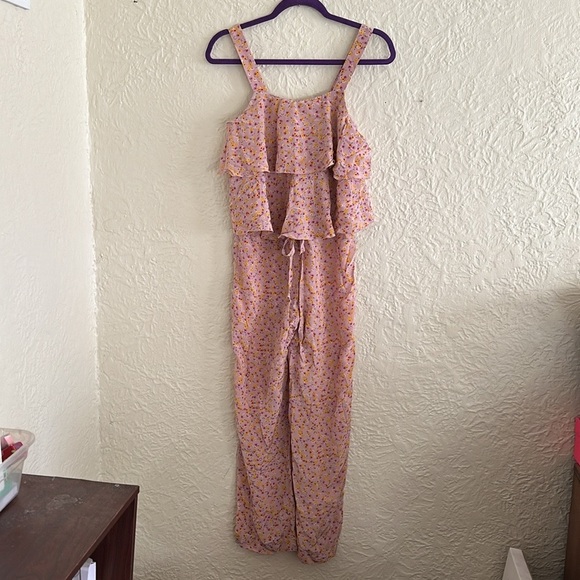 Sonia Rykiel Enfant Silk Pink Yellow Floral Jumpsuit Ruffle Crystal Logo Girl 14 - Picture 2 of 10